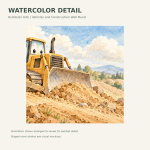 Watercolor Bulldozer Hills Wall Mural, image 4