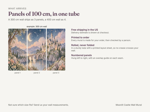 Watercolor Moonlit Castle Fairy Tale Wall Mural, image 8
