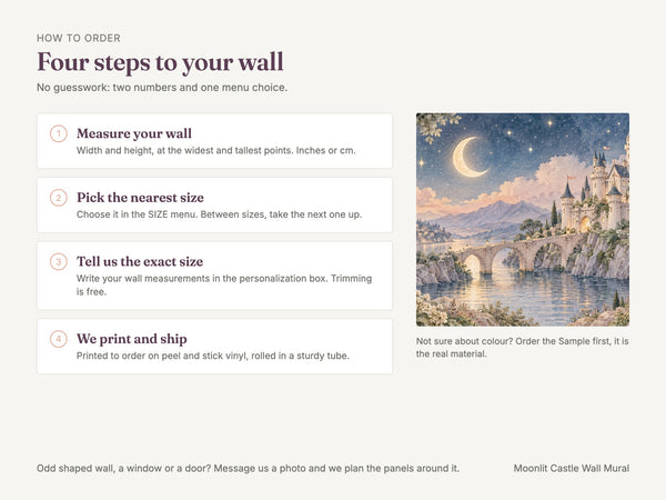 Watercolor Moonlit Castle Fairy Tale Wall Mural, image 6