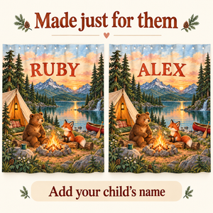 Add your child's name to the Camping Adventure shower curtain