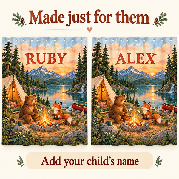 Add your child's name to the Camping Adventure shower curtain