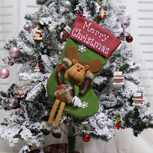 2024 Christmas big stockings 3D plush decor at angle 11, perfect for festive baby room decoration.