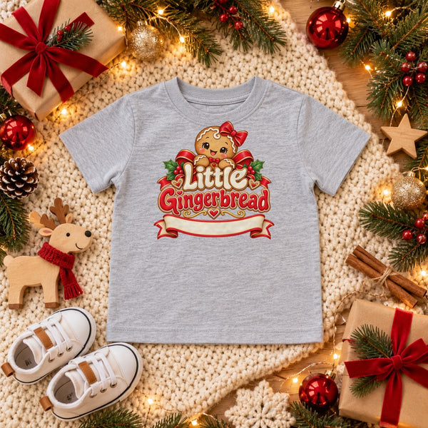 Personalize the Little Gingerbread toddler t-shirt in heather grey with your baby's name