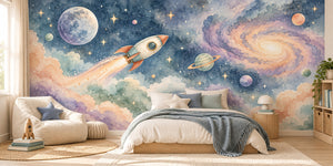 Watercolor Rocket Journey Wall Mural, image 2
