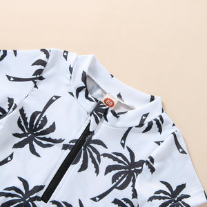 Boys' Cotton One-piece Swimsuit Cartoon Coconut Tree Printed Tape Hat