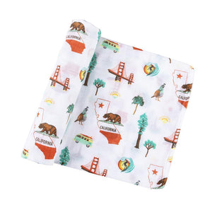Gift Set: California Baby Muslin Swaddle Blanket and Burp Cloth/Bib Combo Hospital Coming Home Essential