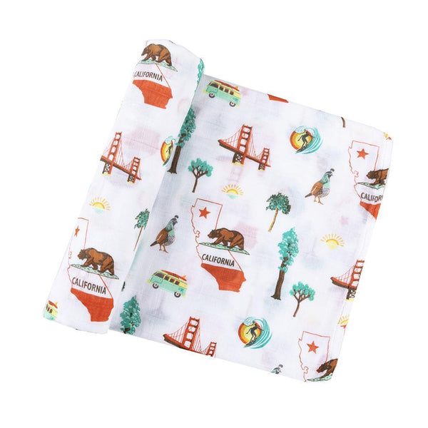 Gift Set: California Baby Muslin Swaddle Blanket and Burp Cloth/Bib Combo Hospital Coming Home Essential