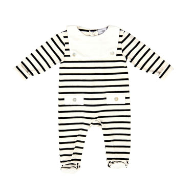 CALVIN | Boys White & Black Striped Organic Cotton All-in-One