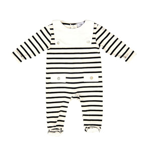 CALVIN | Boys White & Black Striped Organic Cotton All-in-One