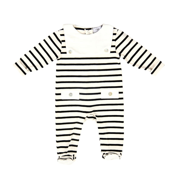 CALVIN | Boys White & Black Striped Organic Cotton All-in-One