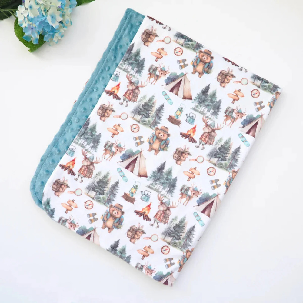 Minky Baby Blanket Let's Go Camping