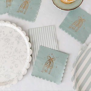 Candy Striped Sea Foam Blue & White Guest Napkins, 24pcs