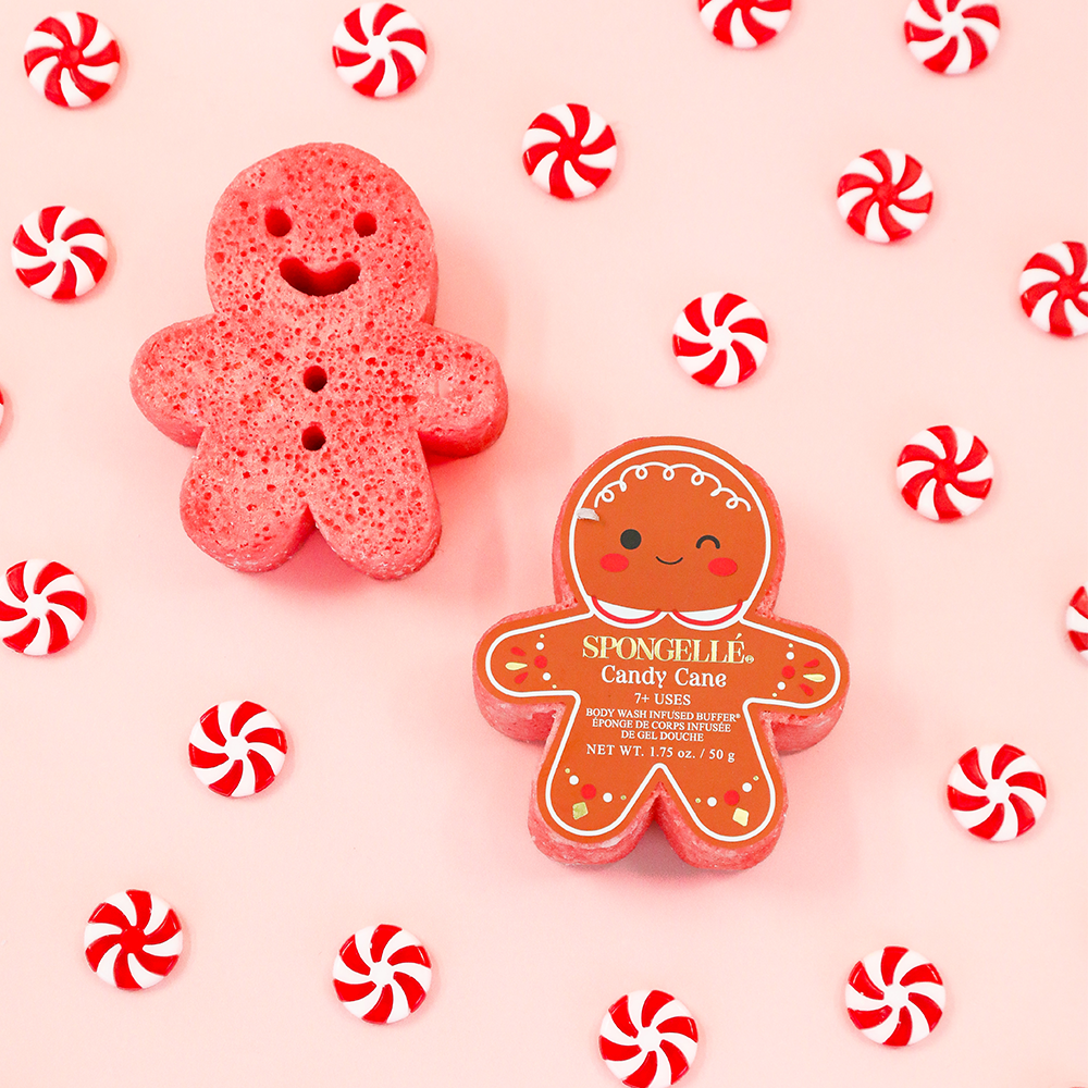 Candy Cane Holiday Gingerbread Body Wash Infused Buffer for a festive and nourishing bath experience.