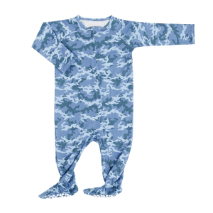 Blue Camouflage Zipper Footie