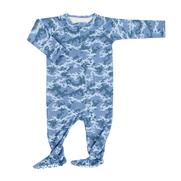 Blue Camouflage Zipper Footie