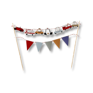 Car Cake Banner – Mini Car & Pennant Garland Topper