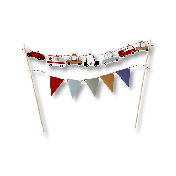 Car Cake Banner – Mini Car & Pennant Garland Topper