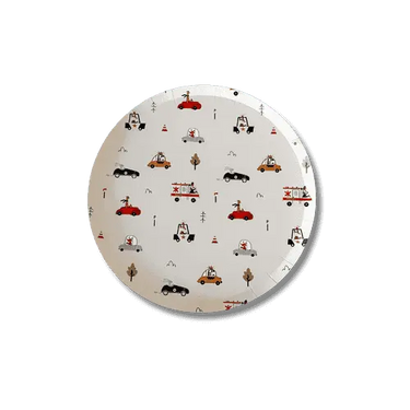 Car Patterned Birthday Dessert Plates – 7" Beige Plates (12pcs)