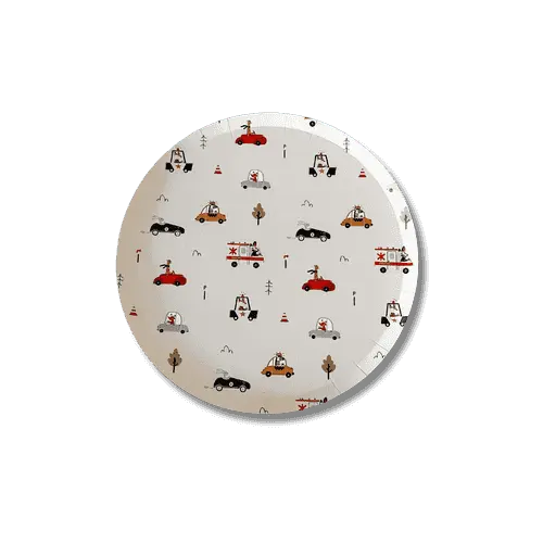 Car Patterned Birthday Dessert Plates – 7" Beige Plates (12pcs)