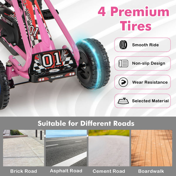 4 Wheel Pedal Powered Ride On with Adjustable Seat - Educational for Kids