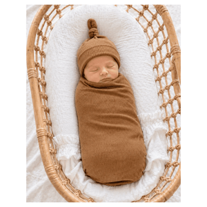 Caramel Ribbed Bamboo Stretch Swaddle Blanket