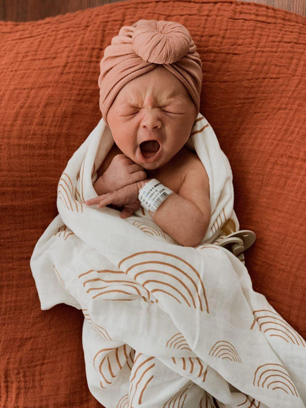 Caramel Rainbow Muslin Swaddle Blanket