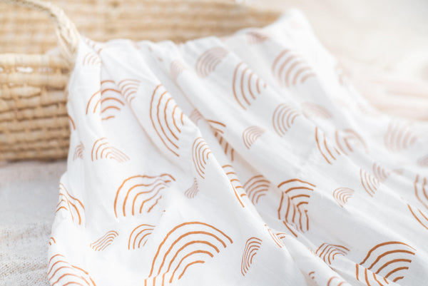 Caramel Rainbow Muslin Swaddle Blanket