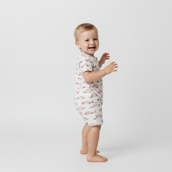 Organic Short Zip Romper - Cars