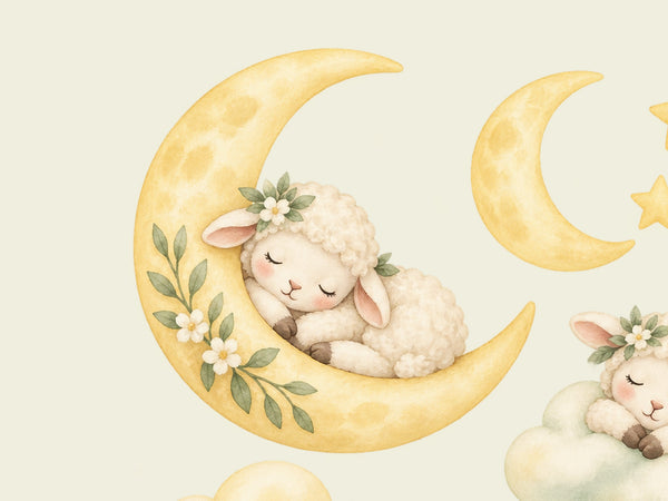 Sleeping Lamb Moon and Clouds Wall Decals, Set of 16, image 4