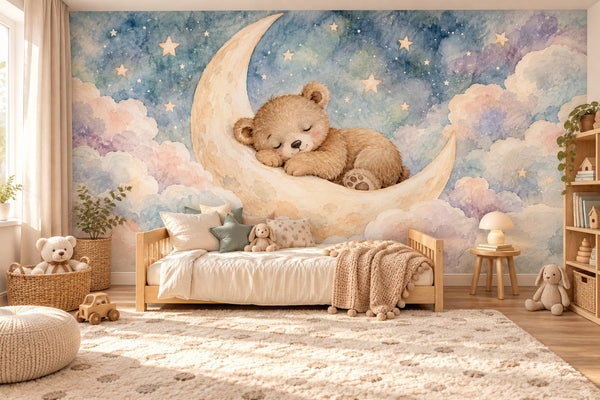 Watercolor Moon Bear Wall Mural, image 2