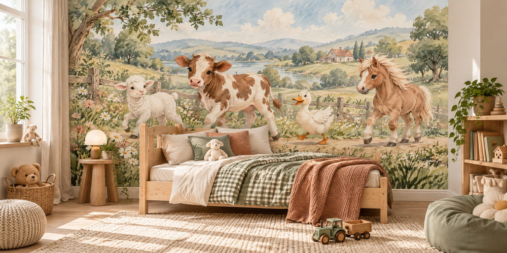 Watercolor Farm Parade Wall Mural, image 1