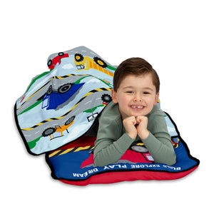 Construction Toddler Nap Mat - Includes Removable Pillow and Attached Fleece Blanket