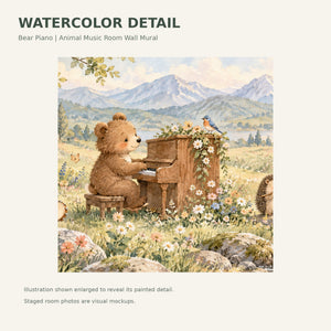 Watercolor Bear Piano Wall Mural, image 4