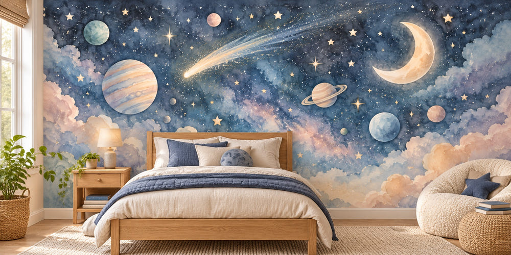 Watercolor Comet Night Wall Mural, image 1