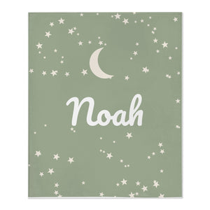 Moon and Stars toddler minky blanket in sage