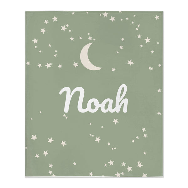 Moon and Stars toddler minky blanket in sage