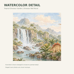 Watercolor Tropical Dinosaur Garden Wall Mural, image 4