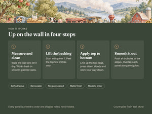 Watercolor Countryside Train Wall Mural, image 9