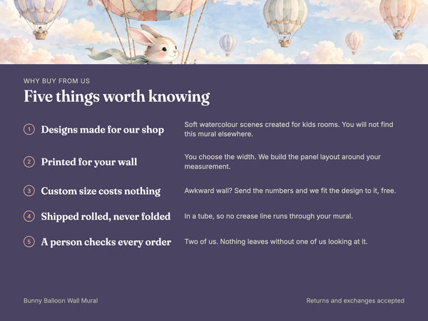 Watercolor Bunny Hot Air Balloon Wall Mural, image 10