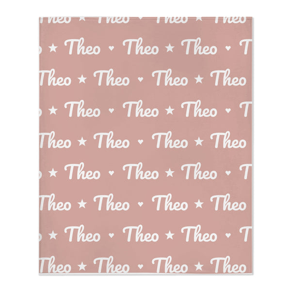 Name Pattern toddler minky blanket in blush