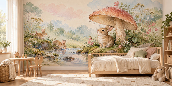 Watercolor After the Rain Bunny Wall Mural, image 2