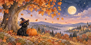 Watercolor Black Cat Halloween Wall Mural, image 3