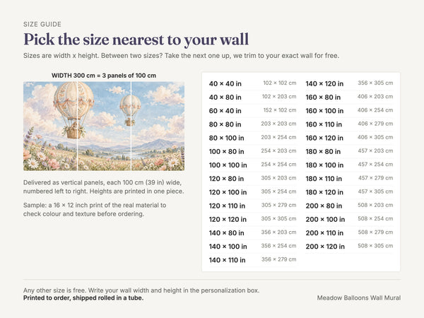 Watercolor Meadow Hot Air Balloons Wall Mural, image 5