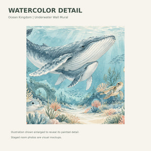 Watercolor Ocean Kingdom Wall Mural, image 4