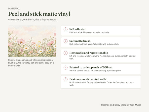 Watercolor Cosmos and Daisy Meadow Wall Mural, image 6