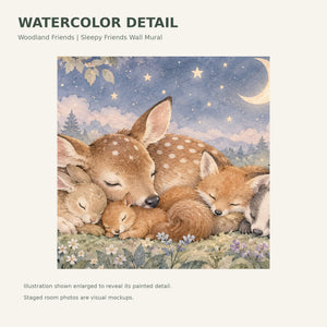 Watercolor Woodland Friends Wall Mural, image 4