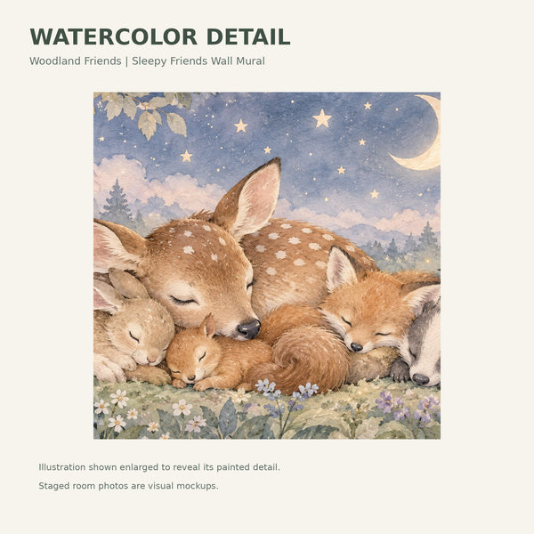 Watercolor Woodland Friends Wall Mural, image 4