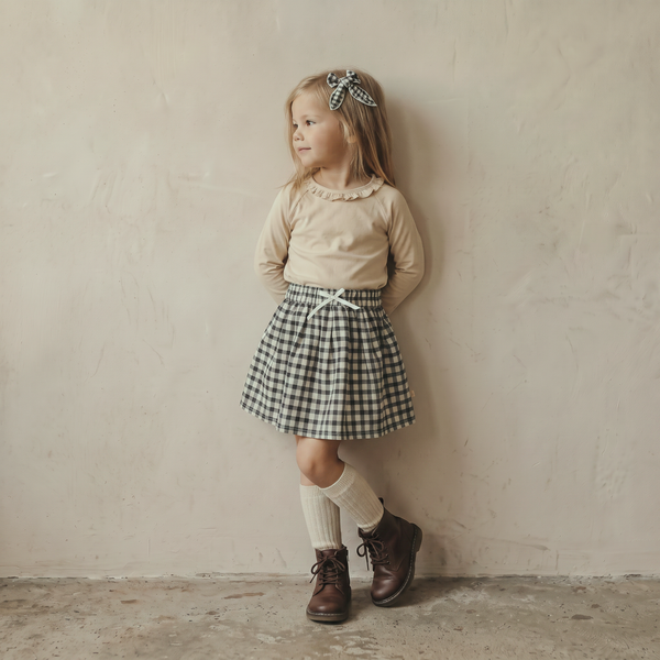 Organic Twill Skirt - Charcoal Plaid