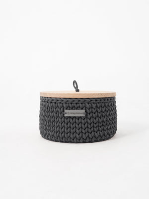 Round Storage Baskets w/ Wooden Lid Recycled