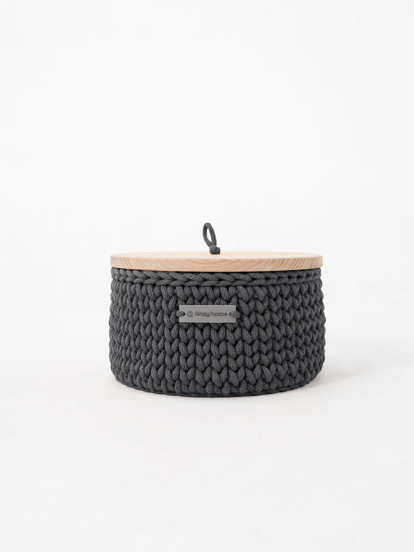 Round Storage Baskets w/ Wooden Lid Recycled